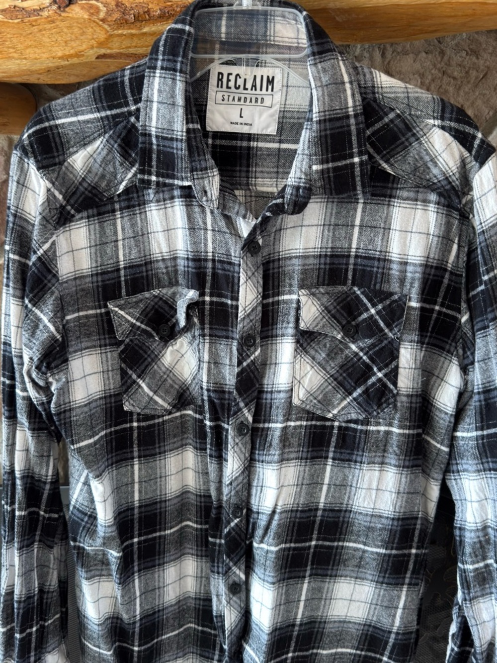 Reclaimed Standard Men’s Black & White Plaid Button-Down Shirt